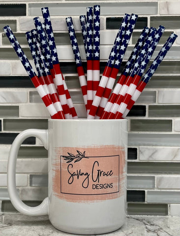 American Flag Printed Reusable 9” Straws